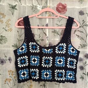 Crochet Patterned Top - Blue and White💙🤍